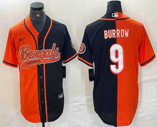 Men%27s Cincinnati Bengals #9 Joe Burrow Orange Black Two Tone Cool Base Stitched Baseball Jersey->cincinnati bengals->NFL Jersey